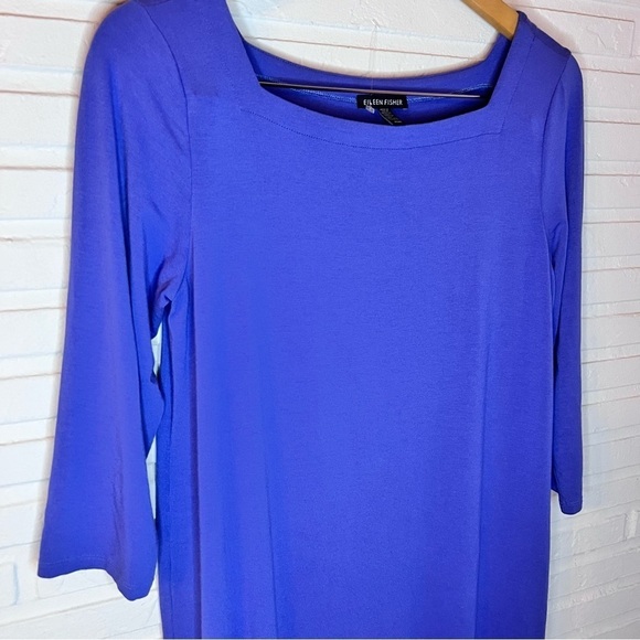 Eileen Fisher Periwinkle 3/4 Sleeve Square Neck Shift Dress, Women’s Size Medium - Picture 2 of 7